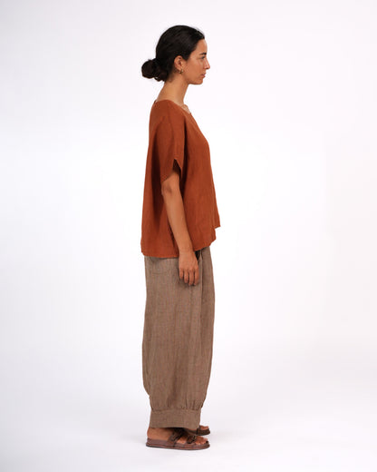 Montaigne Lee Linen Short Sleeve Top Rust1
