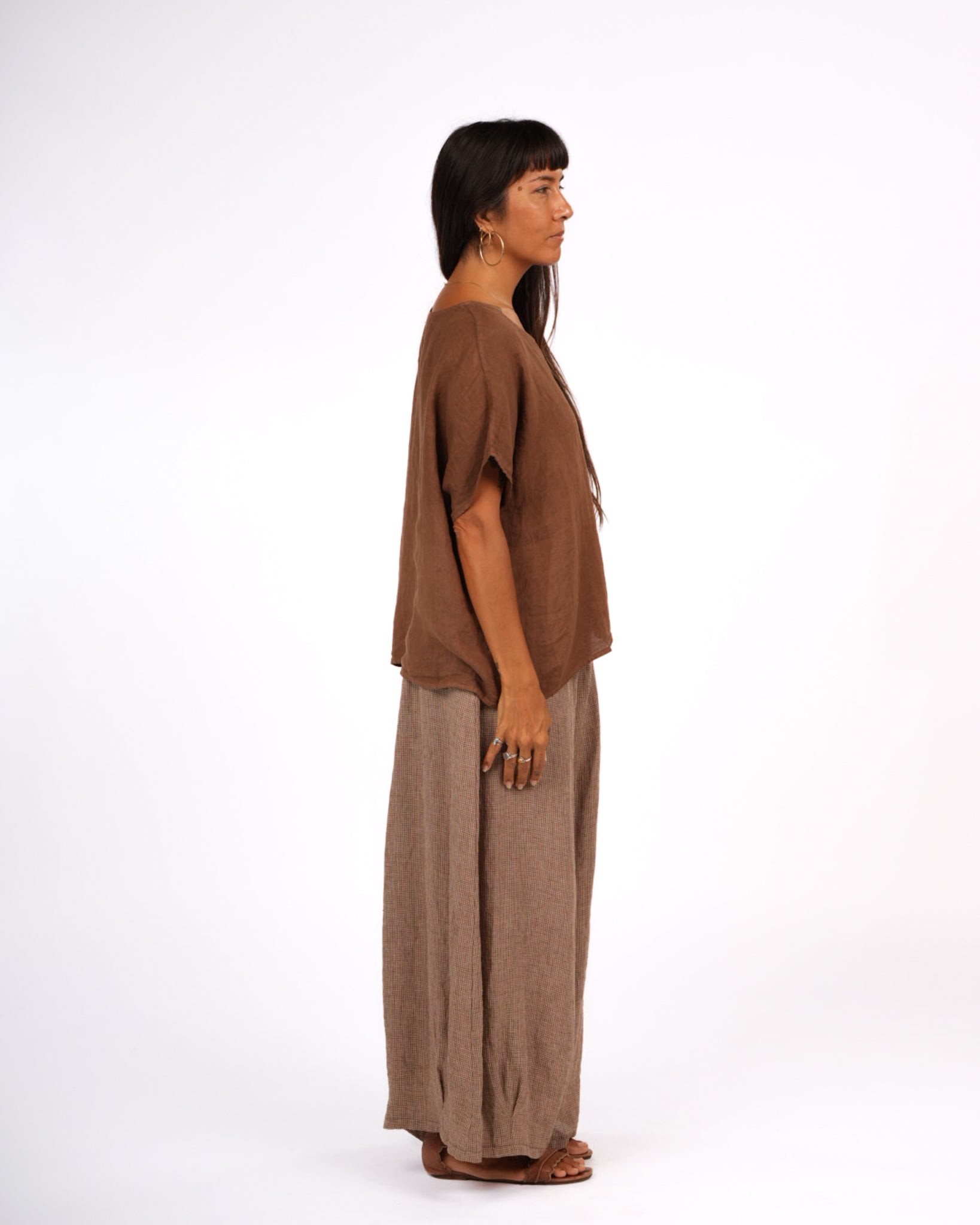 Montaigne Lee Linen Short Sleeve Top Tobacco3