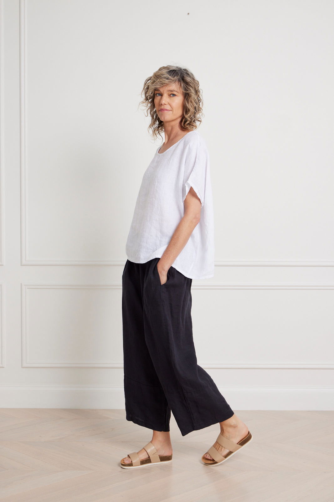 Montaigne Lee Linen Short Sleeve Top White