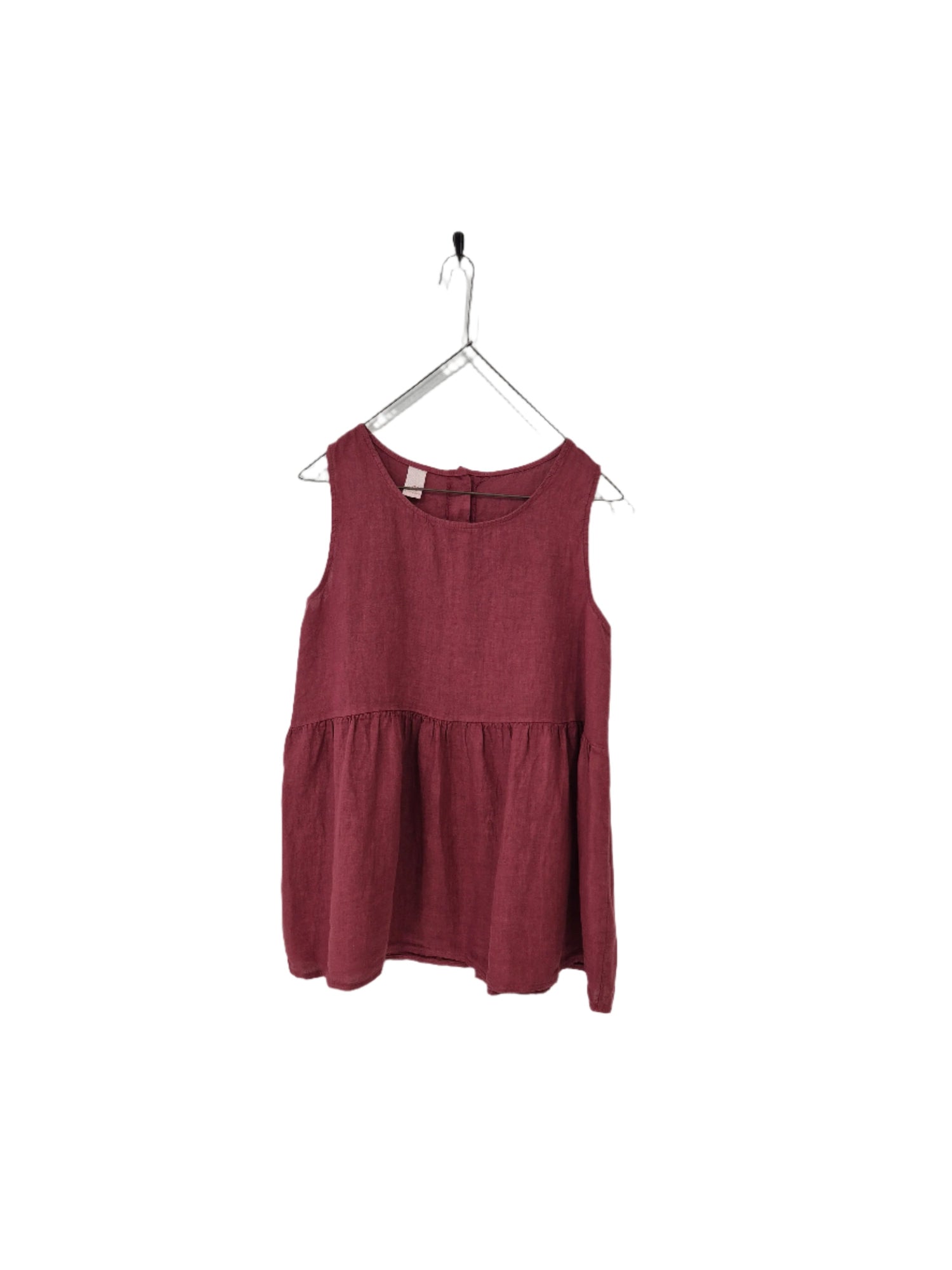 Montaigne Linen Singlet Top with Buttons Down the Back Cranberry
