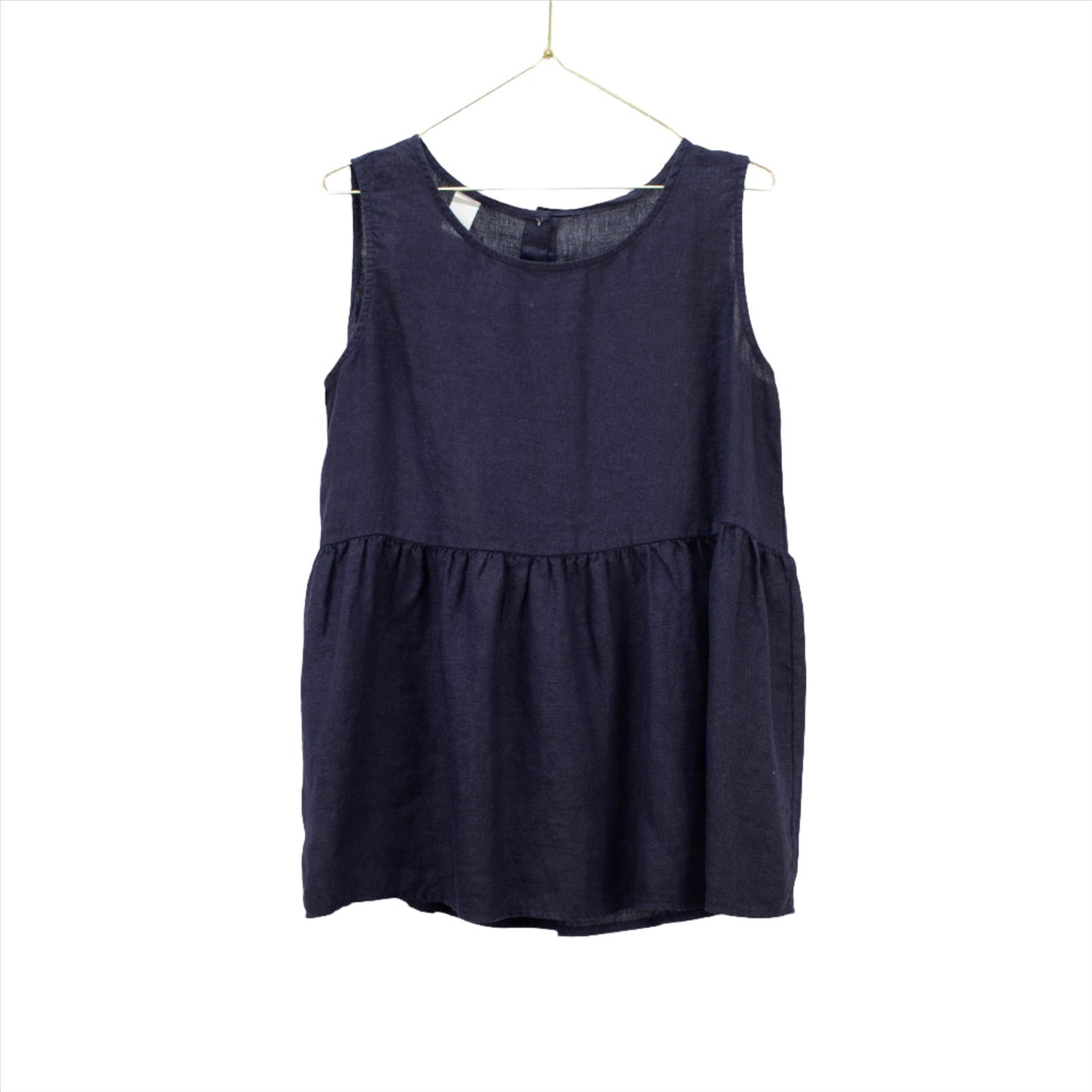 Montaigne Linen Singlet Top with Buttons Down the Back Navy