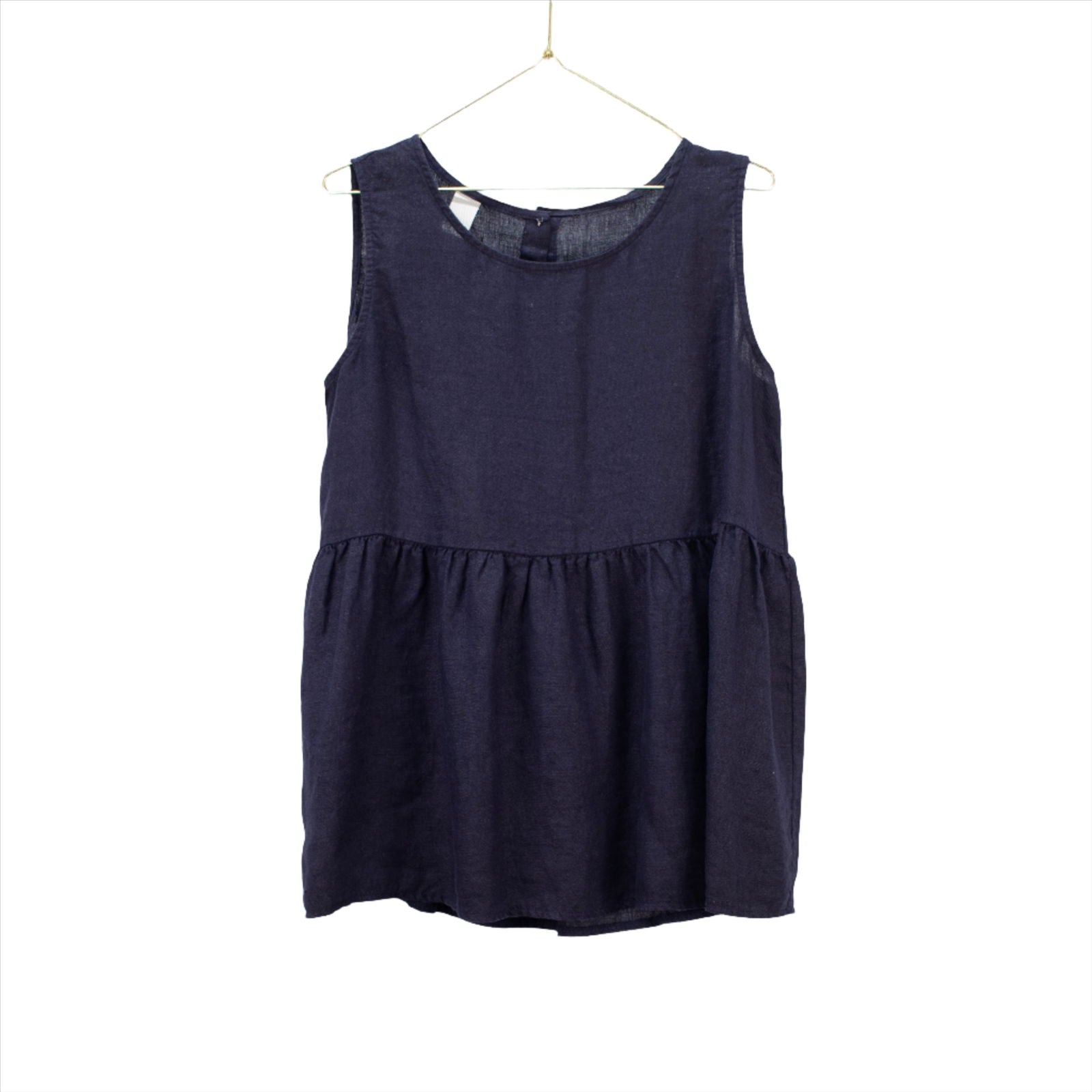 Montaigne Linen Singlet Top with Buttons Down the Back Navy