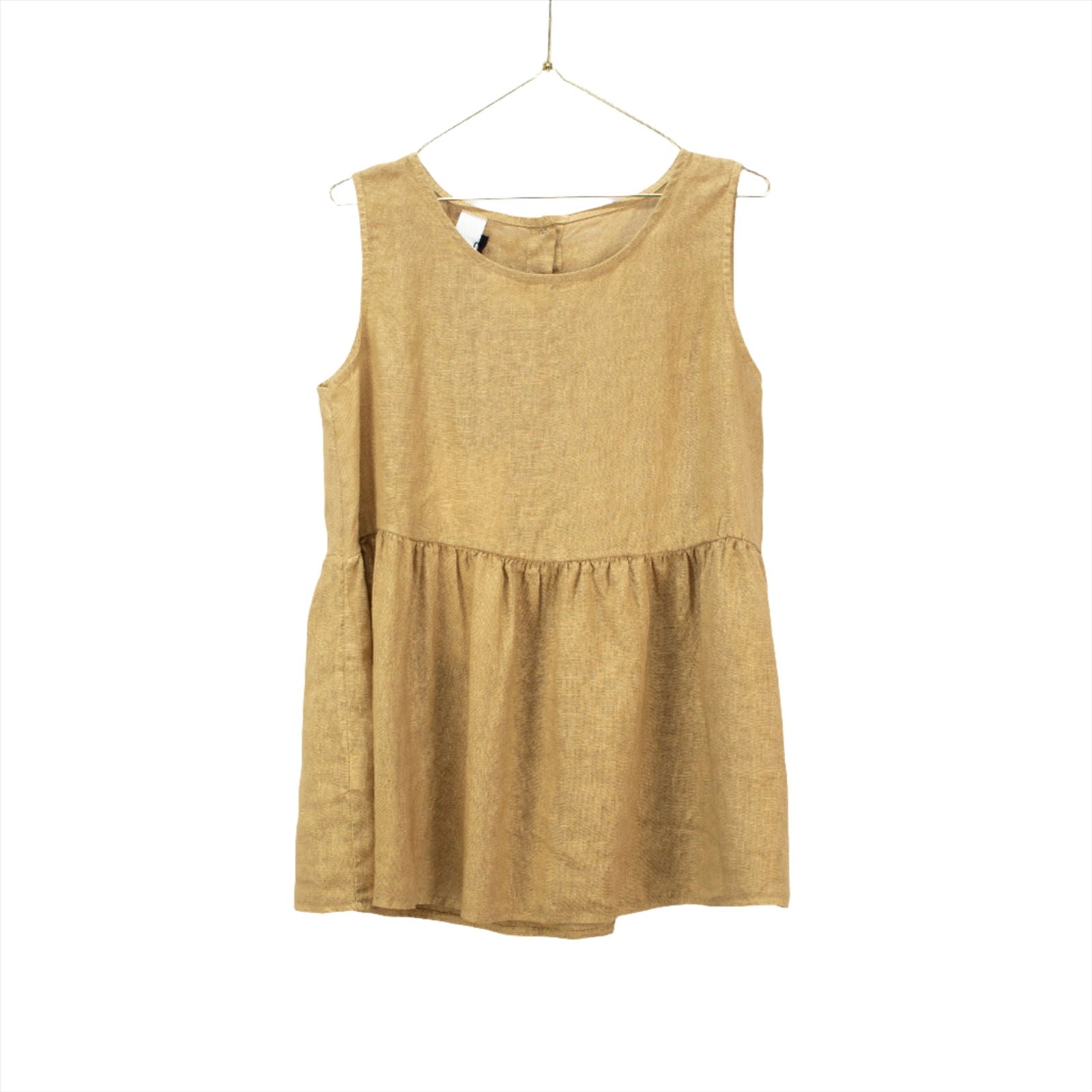 Montaigne Linen Singlet Top with Buttons Down the Back Ocre
