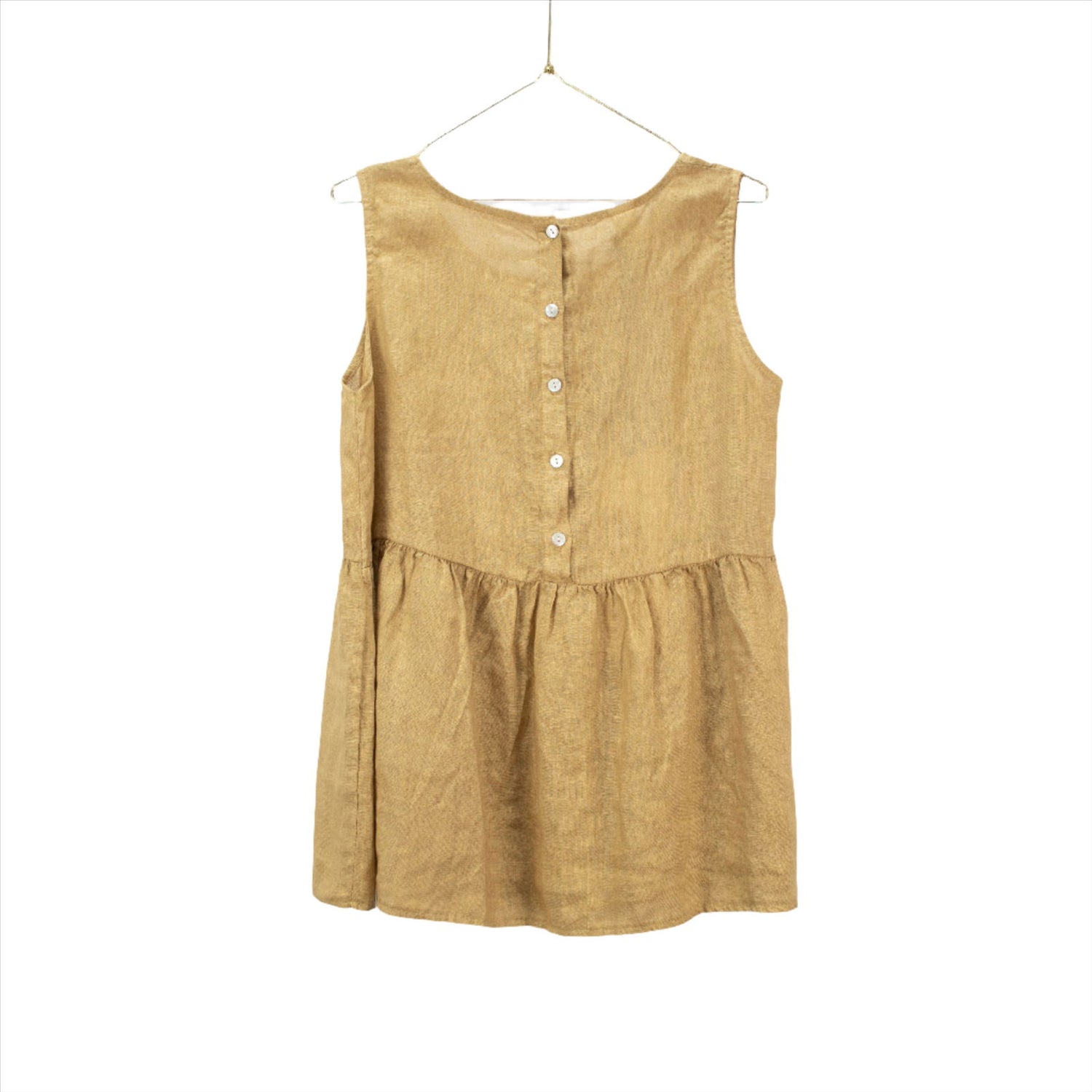 Montaigne Linen Singlet Top with Buttons Down the Back Ocre1