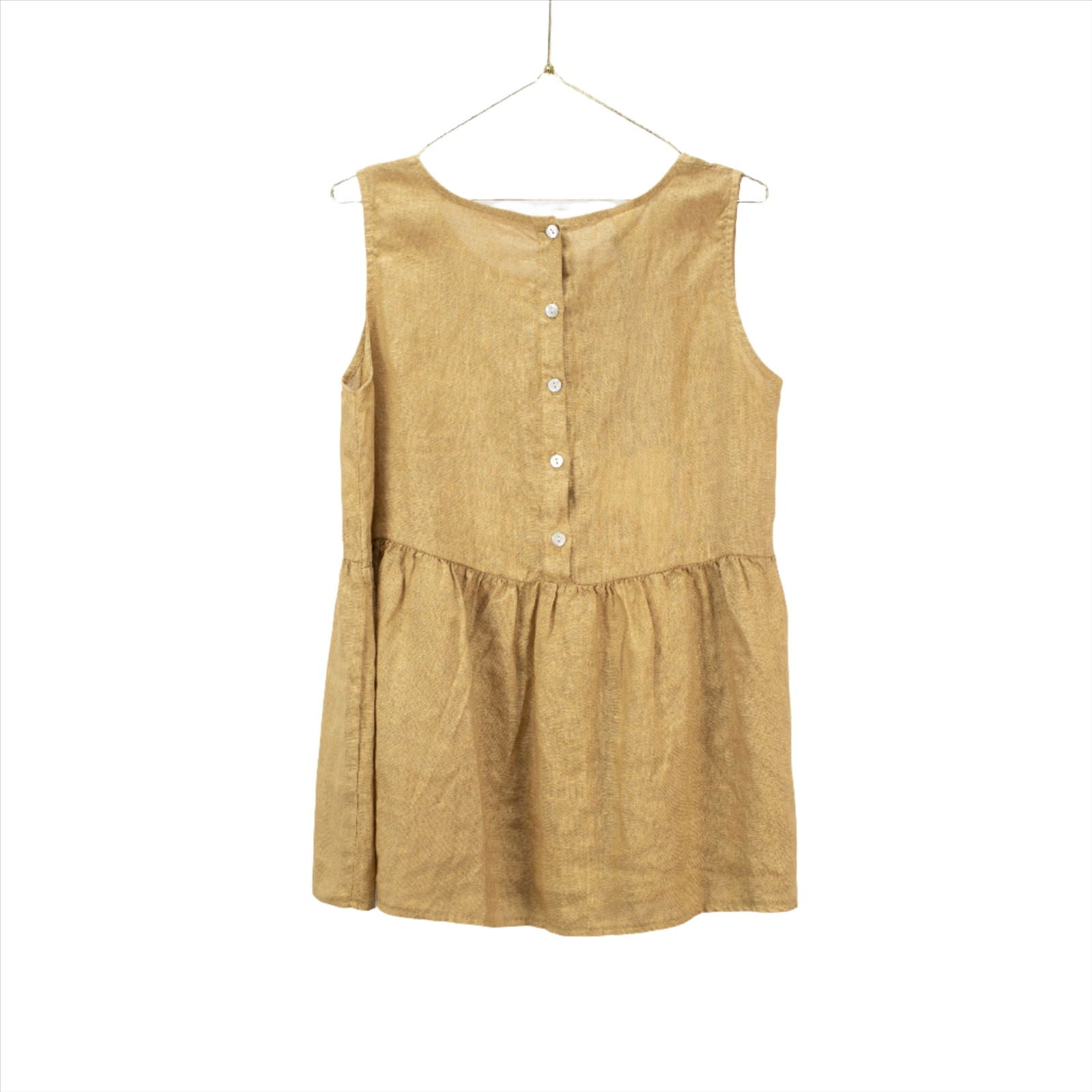 Montaigne Linen Singlet Top with Buttons Down the Back Ocre1