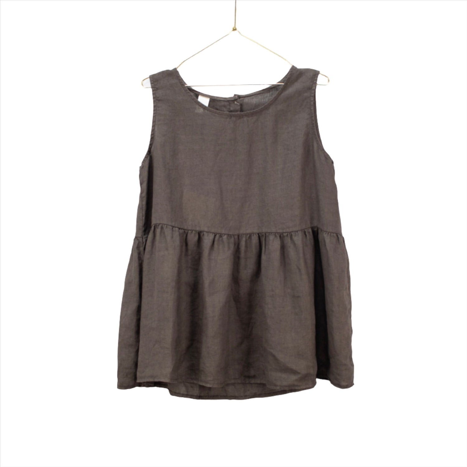 Montaigne Linen Singlet Top with Buttons Down the Back Rum Raisin 