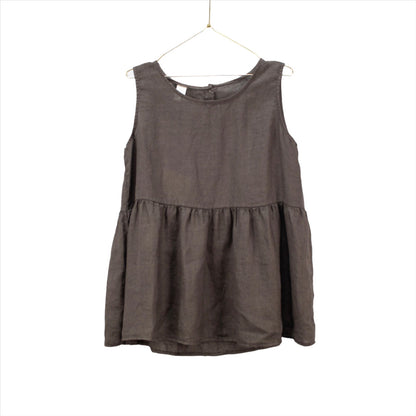 Montaigne Linen Singlet Top with Buttons Down the Back Rum Raisin 