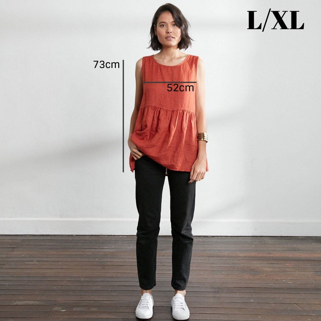 Montaigne Linen Singlet Top with Buttons Down the Back Rust4