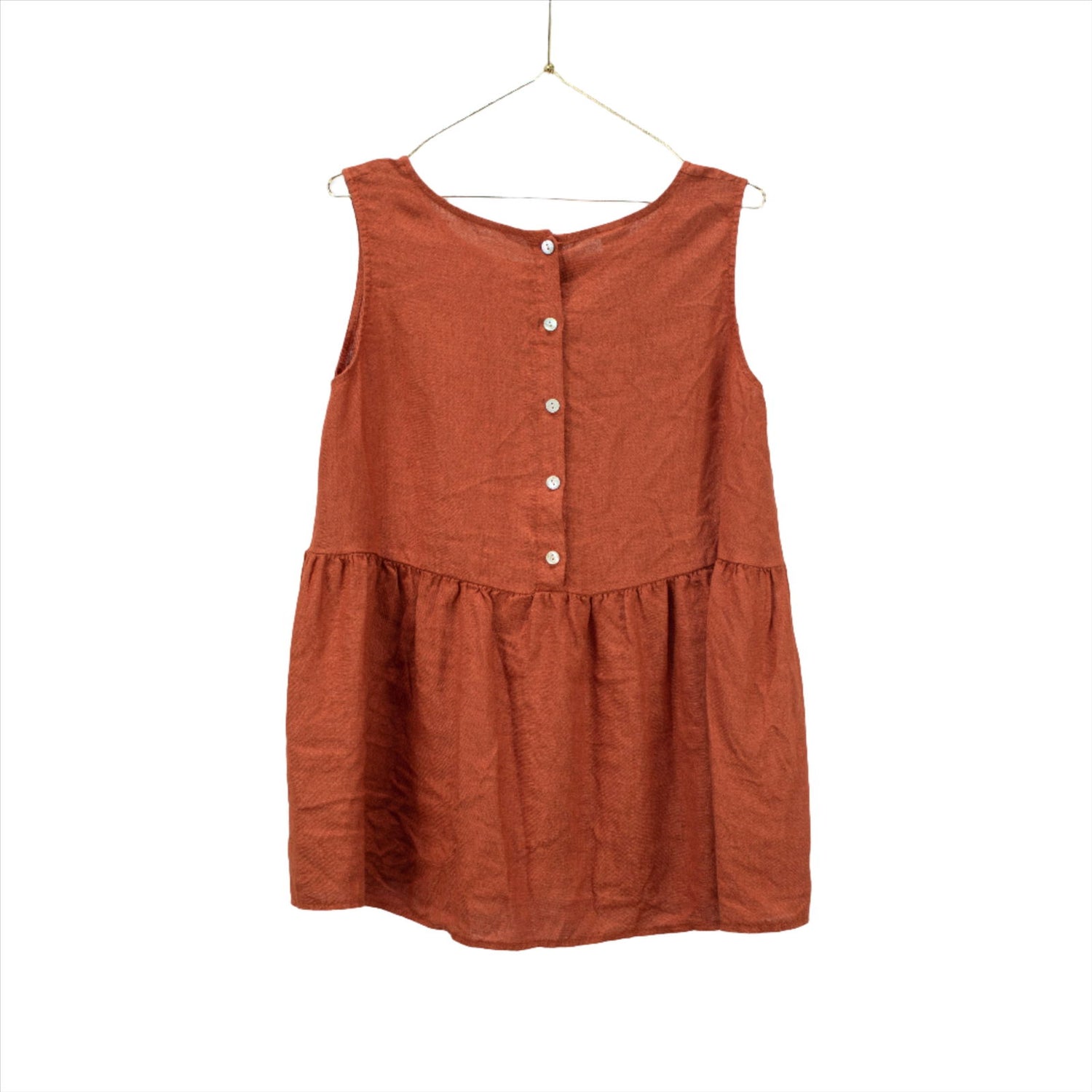 Montaigne Linen Singlet Top with Buttons Down the Back Rust6