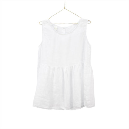 Montaigne Linen Singlet Top with Buttons Down the Back White