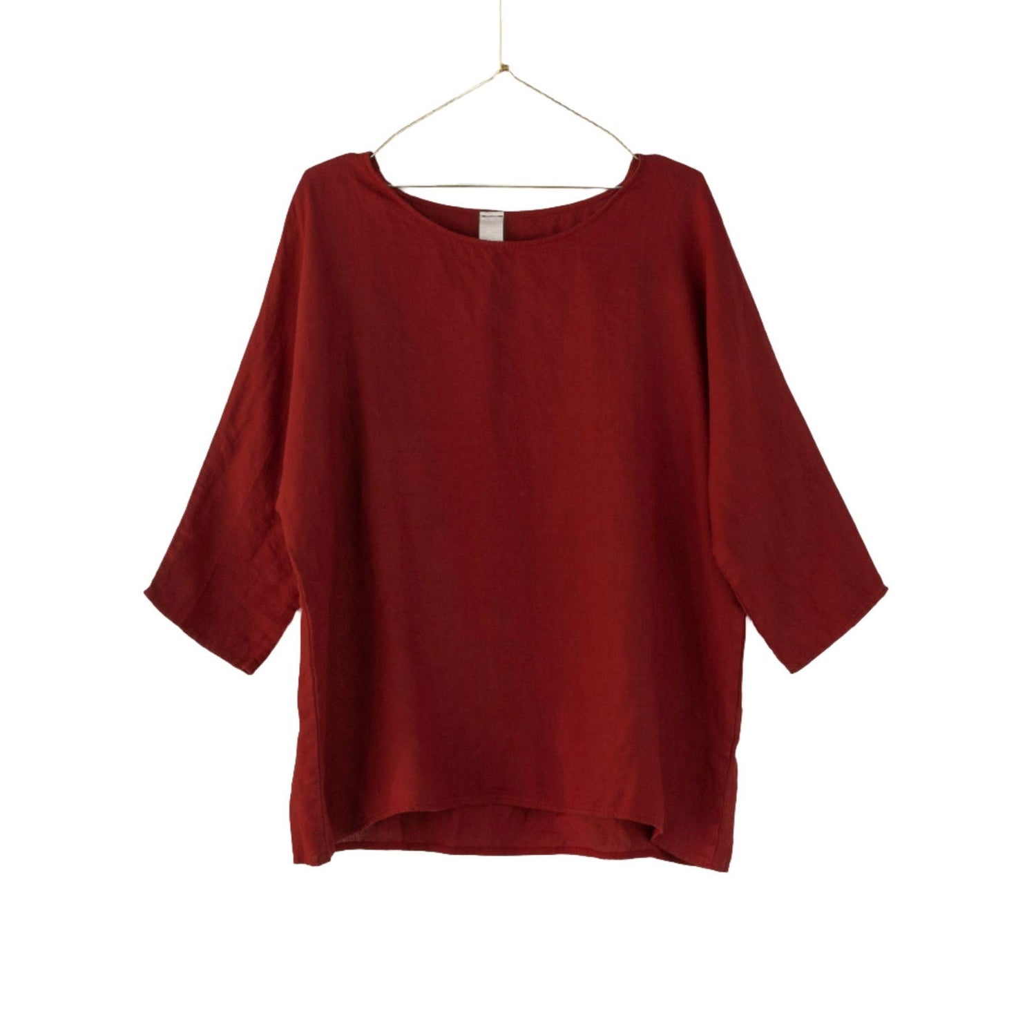 Montaigne Loose Linen 3/4 Sleeve Top Barn Red
