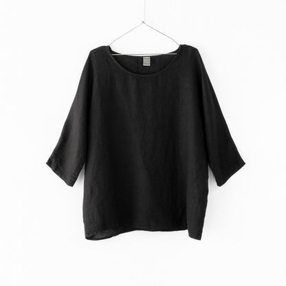 Montaigne Loose Linen 3/4 Sleeve Top Black