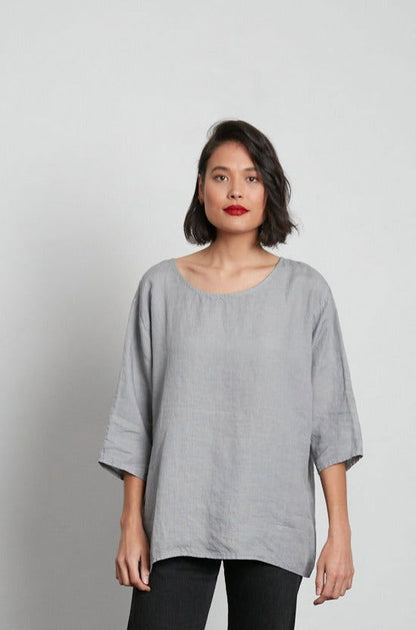 Montaigne Loose Linen 3/4 Sleeve Top Charcoal