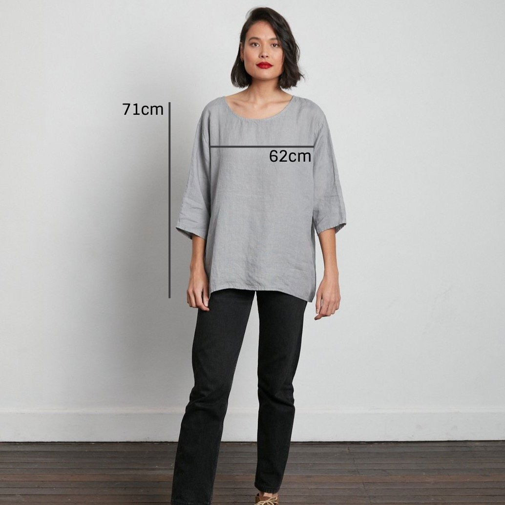 Montaigne Loose Linen 3/4 Sleeve Top Charcoal3