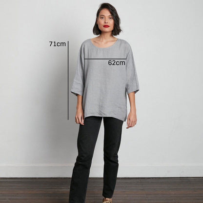 Montaigne Loose Linen 3/4 Sleeve Top Charcoal3
