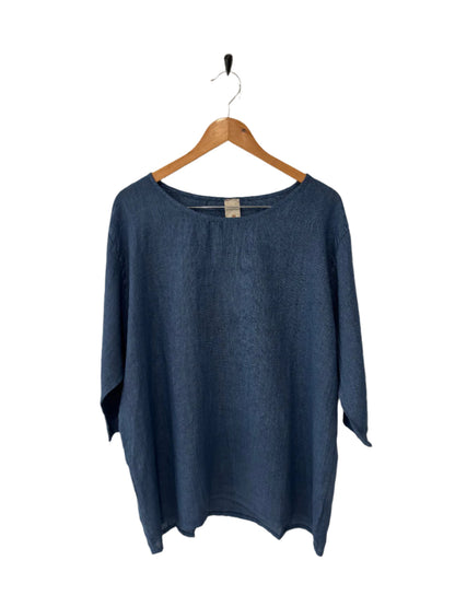 Montaigne Loose Linen 3/4 Sleeve Top Denim