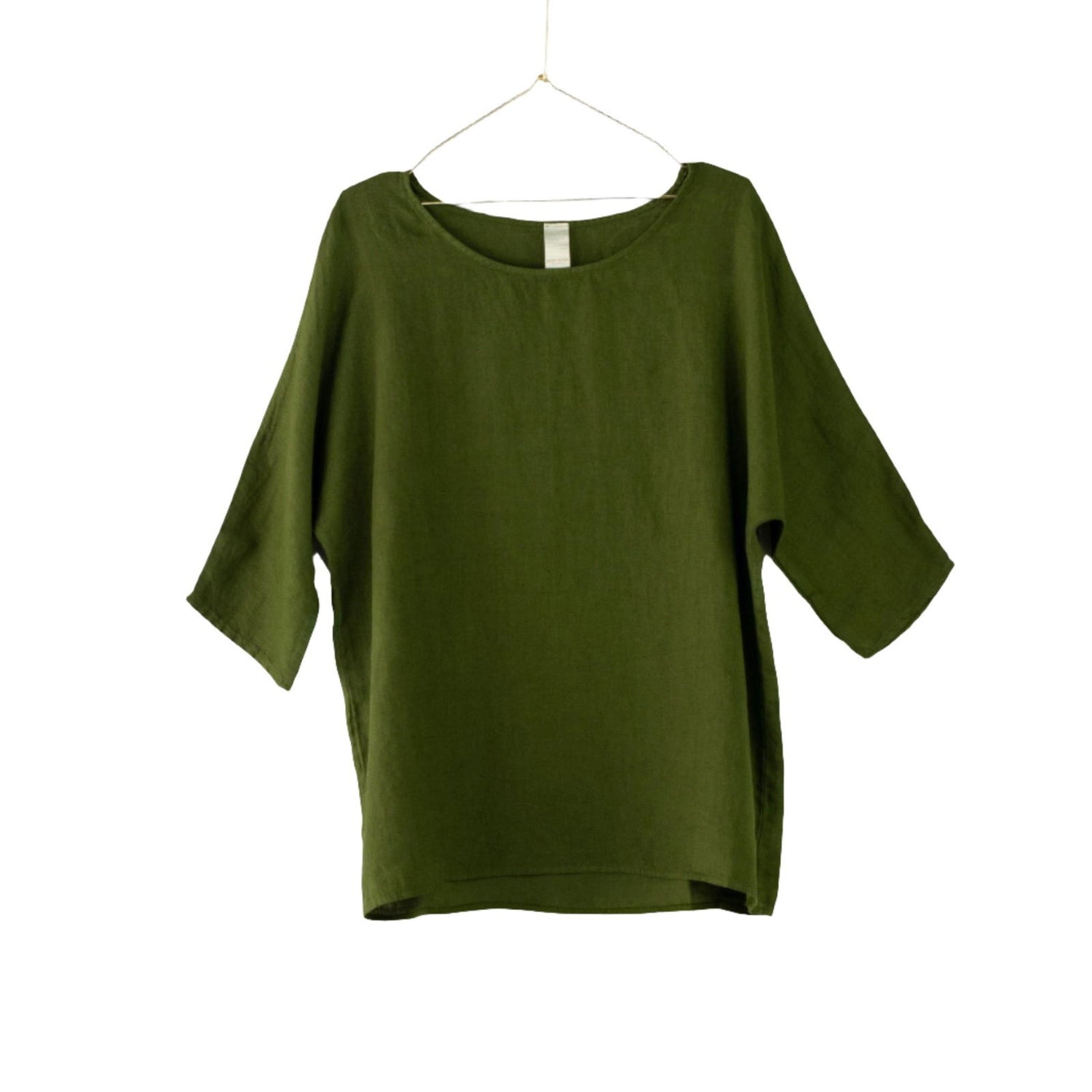 Montaigne Loose Linen 3/4 Sleeve Top Forest Green