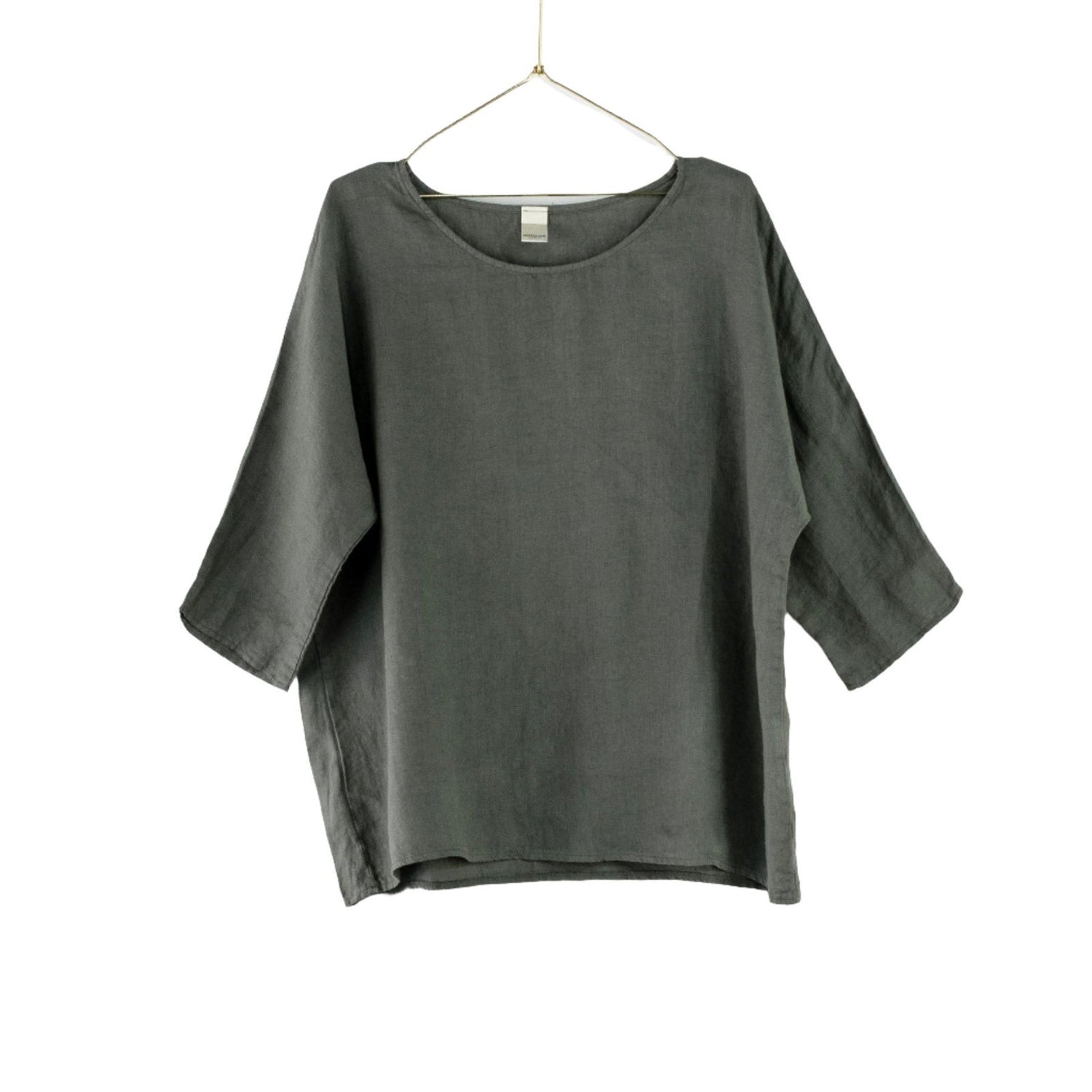 Montaigne Loose Linen 3/4 Sleeve Top Khaki1