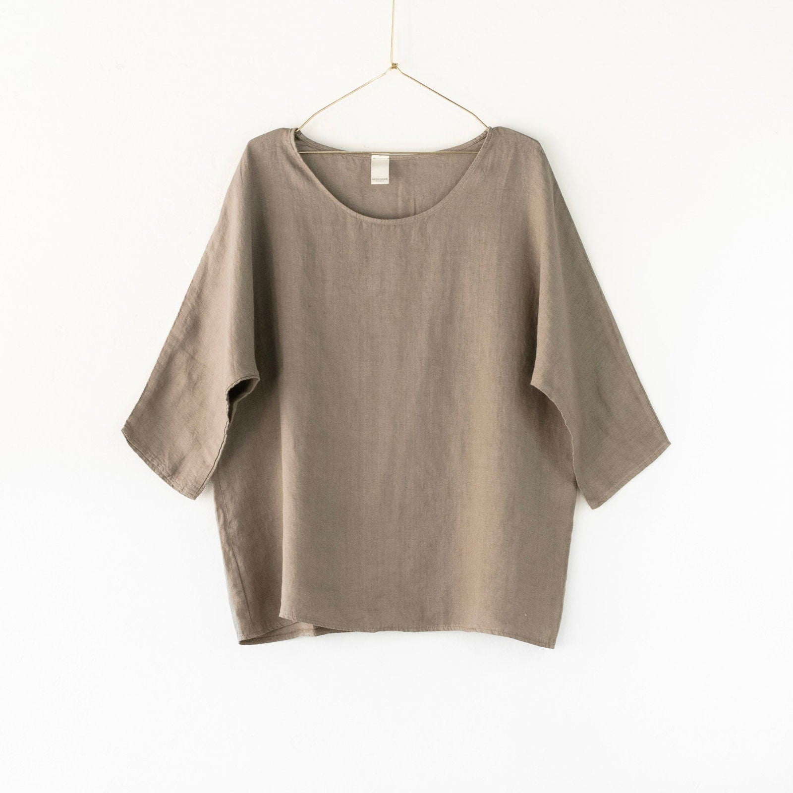 Montaigne Loose Linen 3/4 Sleeve Top Mushroom