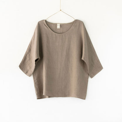 Montaigne Loose Linen 3/4 Sleeve Top Mushroom