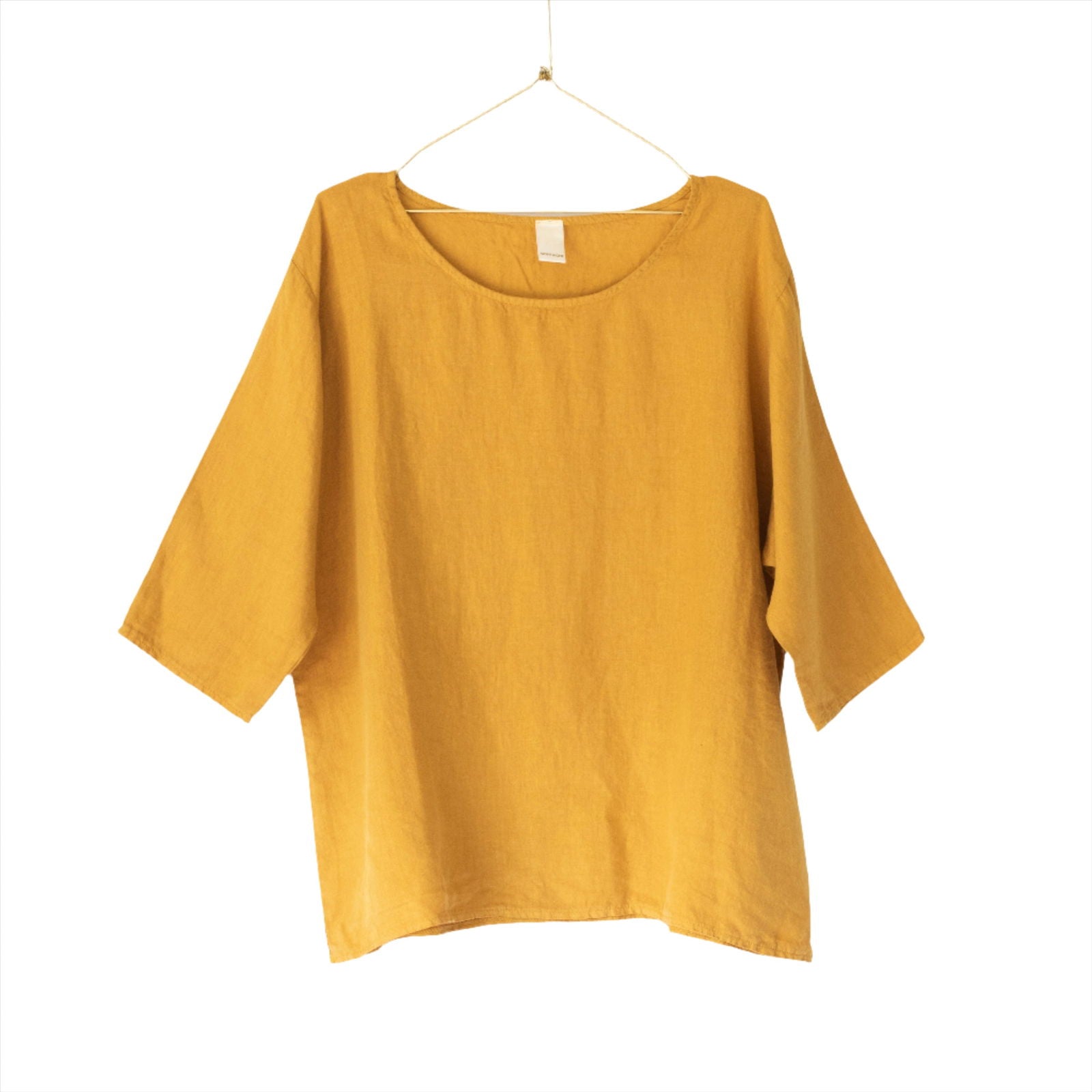 Montaigne Loose Linen 3/4 Sleeve Top Mustard