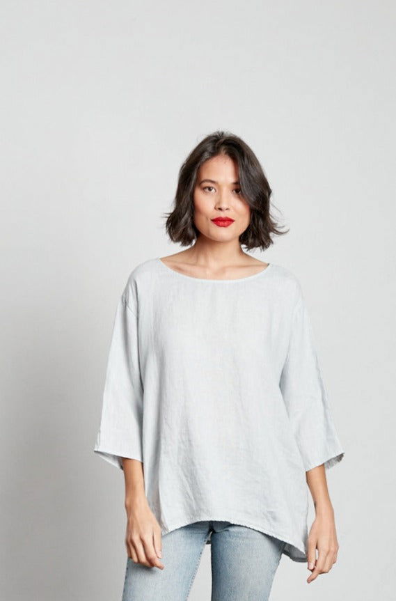 Montaigne Loose Linen 3/4 Sleeve Top Pearl Grey