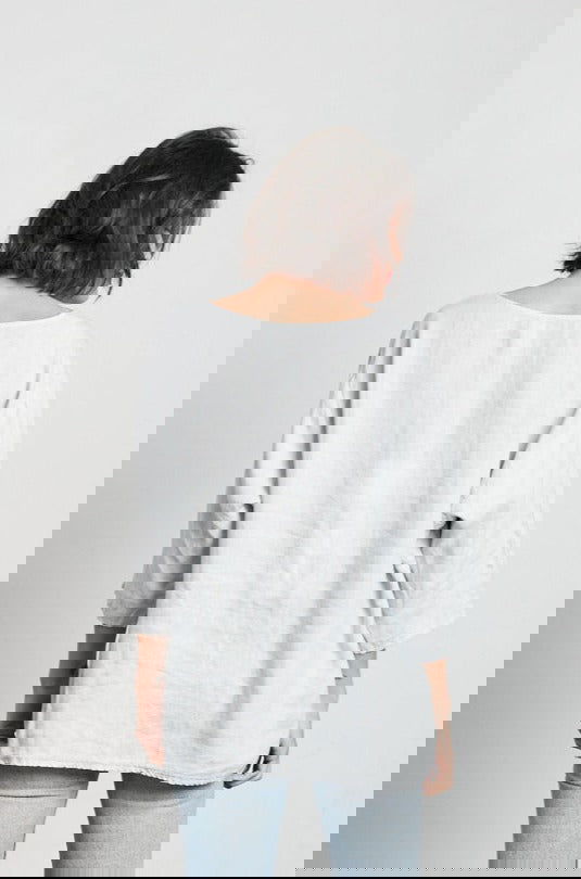 Montaigne Loose Linen 3/4 Sleeve Top Pearl Grey1