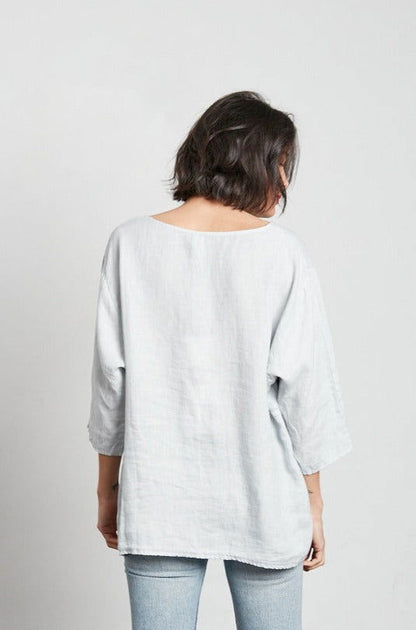 Montaigne Loose Linen 3/4 Sleeve Top Pearl Grey1