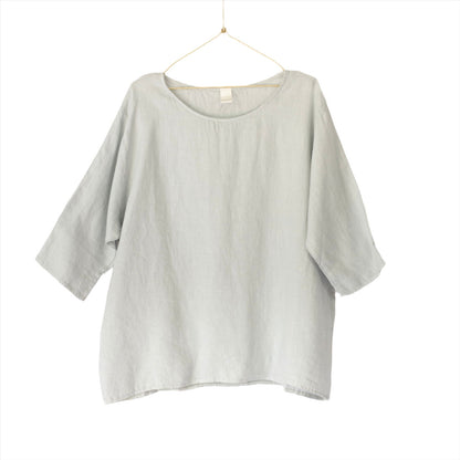 Montaigne Loose Linen 3/4 Sleeve Top Pearl Grey3