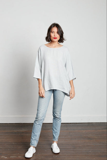 Montaigne Loose Linen 3/4 Sleeve Top Pearl Grey4