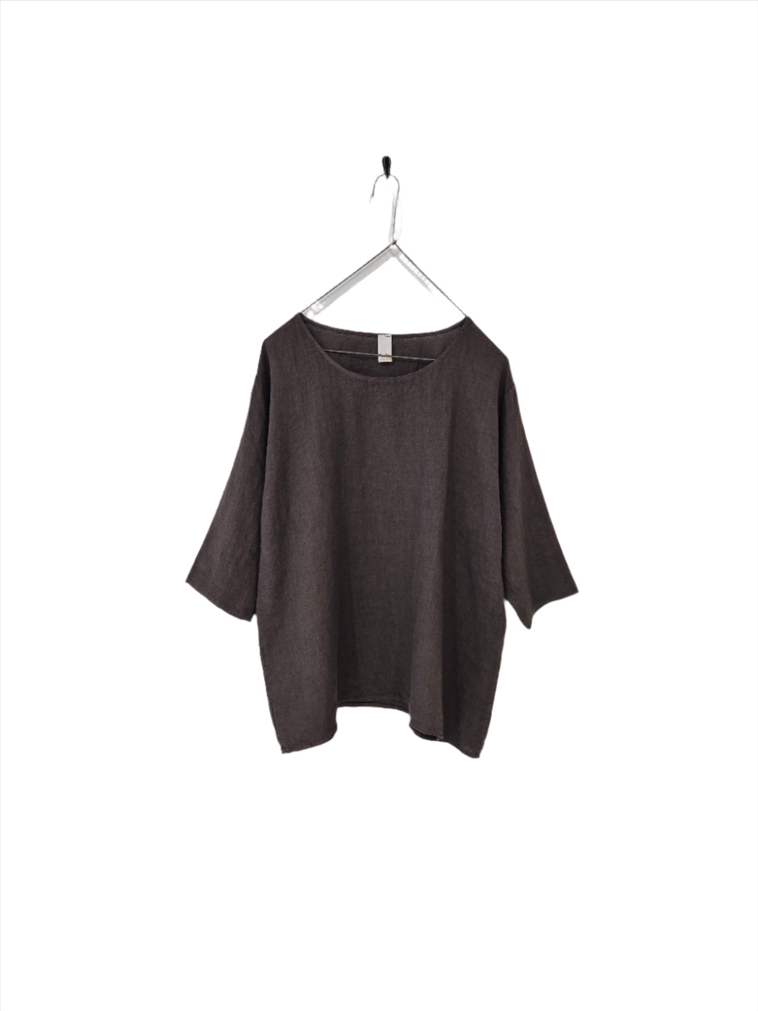 Montaigne Loose Linen 3/4 Sleeve Top Rum Raisin