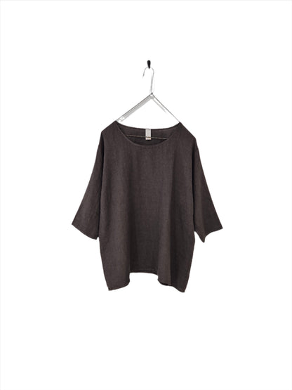 Montaigne Loose Linen 3/4 Sleeve Top Rum Raisin