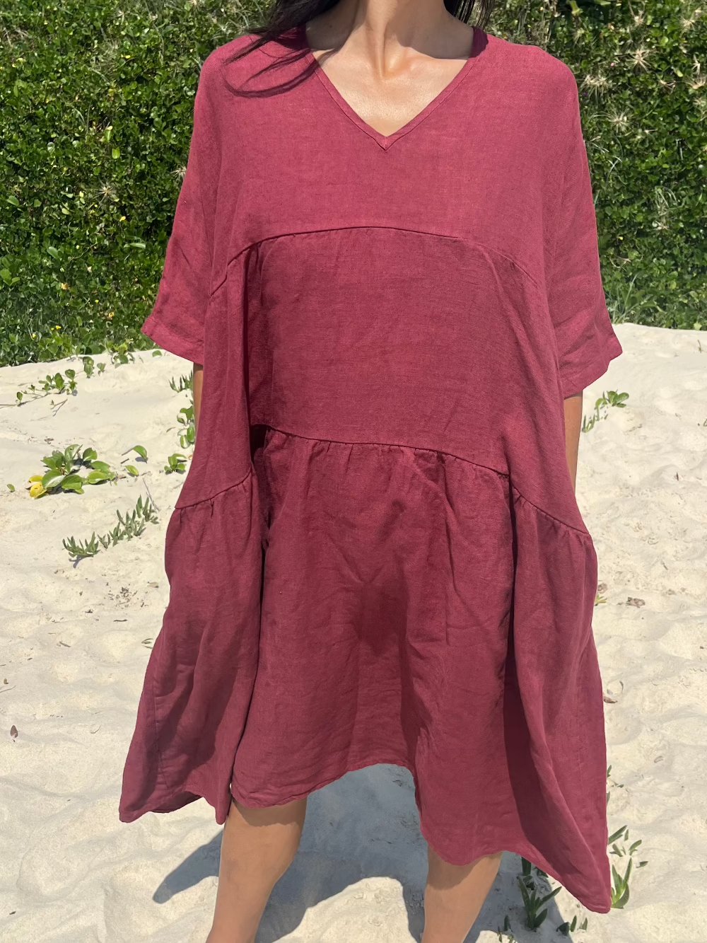Montaigne Louloute Linen Smock Dress with Pockets Barn Red
