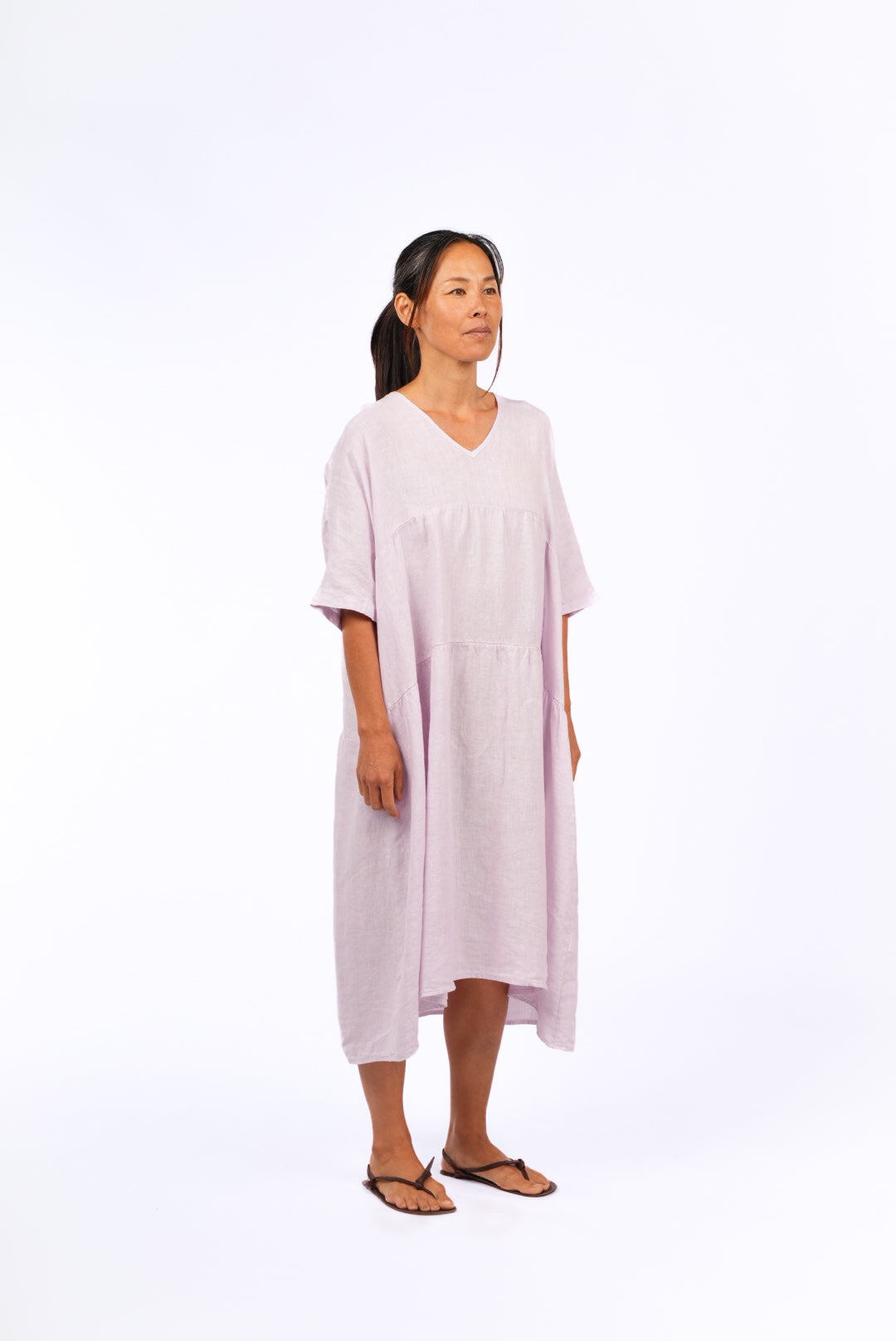 Montaigne Louloute Linen Smock Dress with Pockets Lilac5