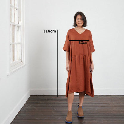Montaigne Louloute Linen Smock Dress with Pockets Rust3