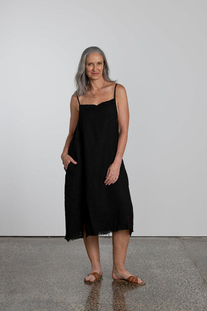 Montaigne Lourdes Linen Singlet Dress Black