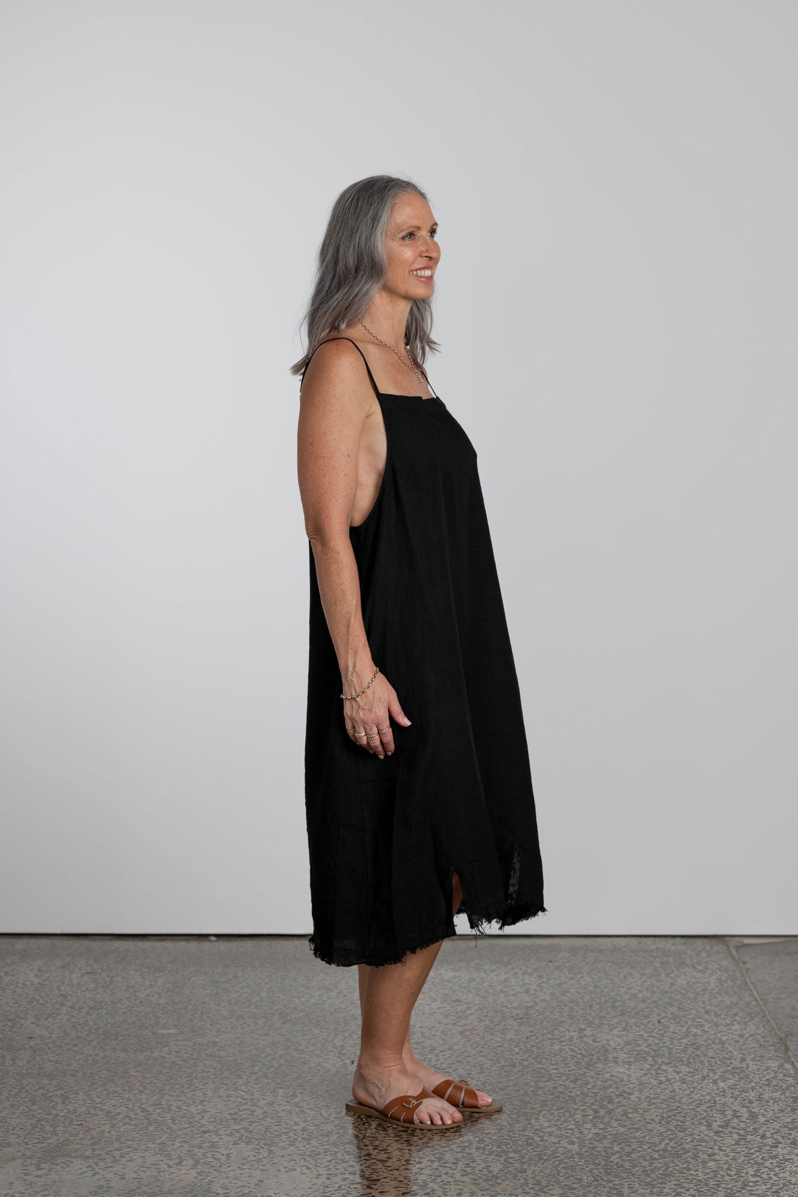 Montaigne Lourdes Linen Singlet Dress Black1