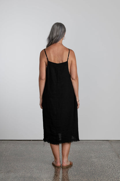 Montaigne Lourdes Linen Singlet Dress Black2