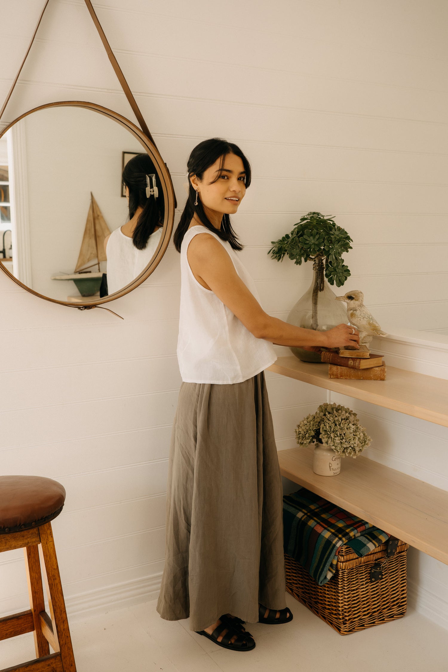 Montaigne Lucie Linen Maxi Skirt Khaki