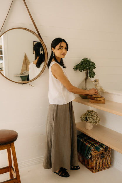Montaigne Lucie Linen Maxi Skirt Khaki