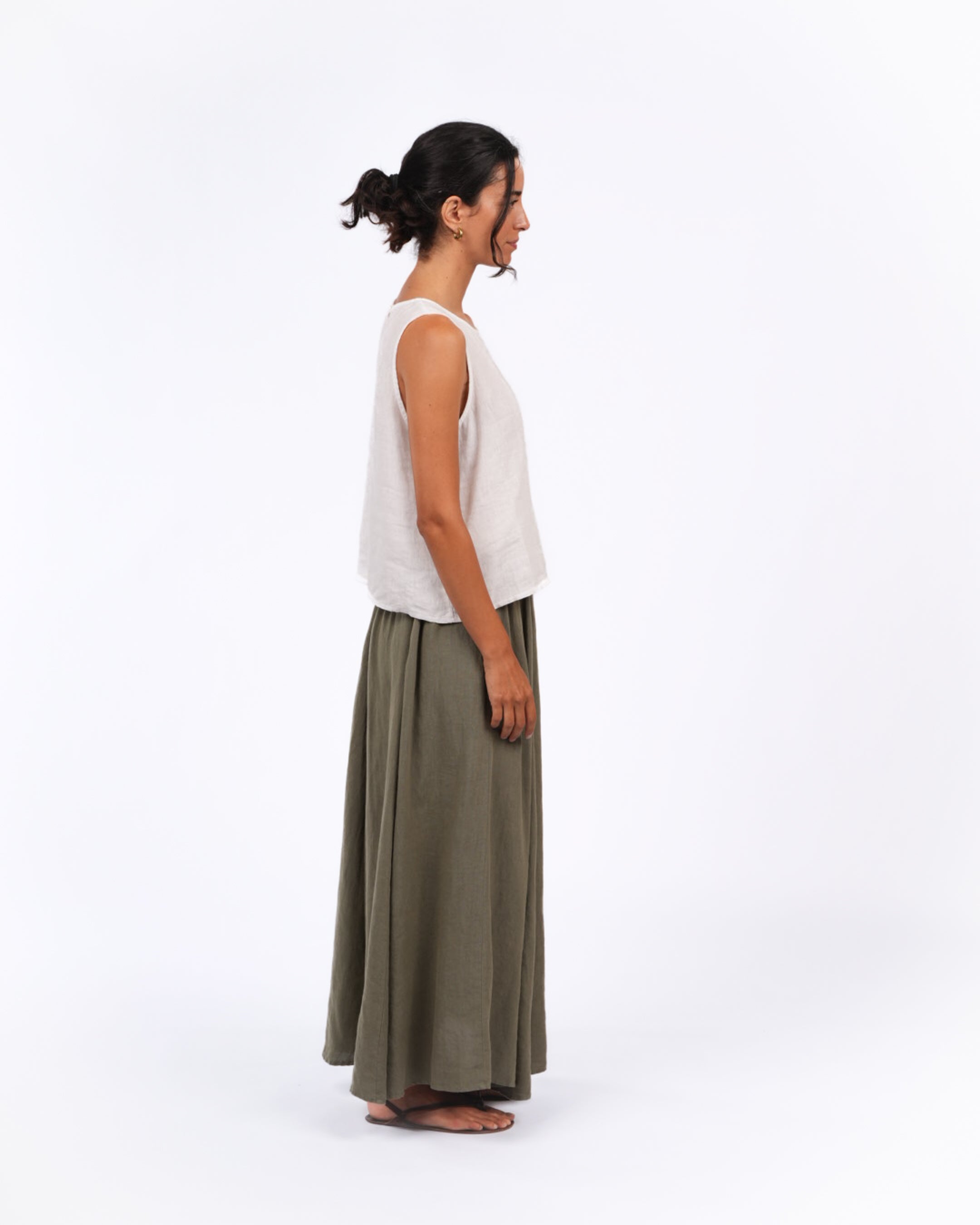 Montaigne Lucie Linen Maxi Skirt Khaki
