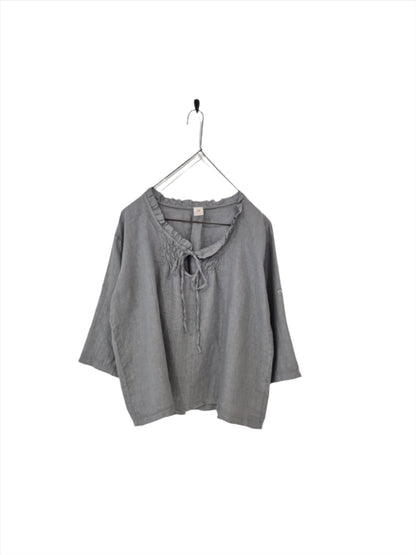 Montaigne Marais Linen Top with Tie Detail Charcoal 