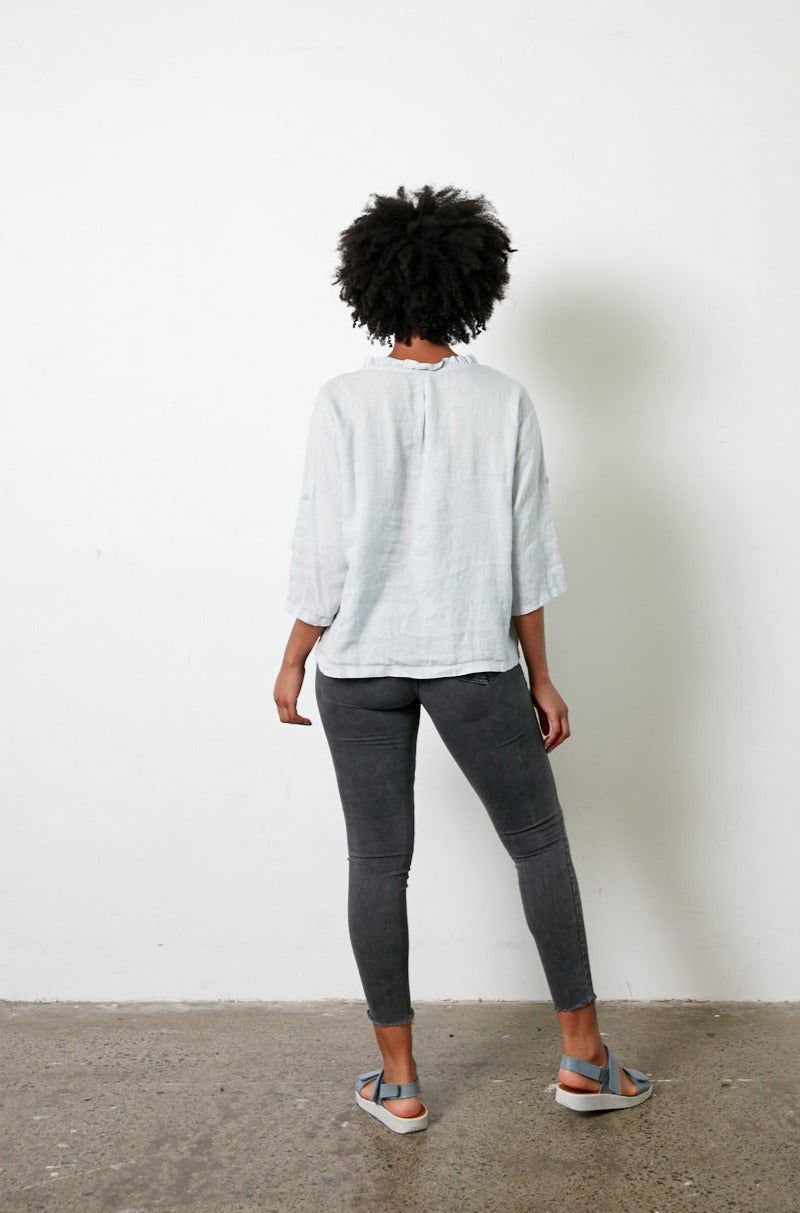 Montaigne Marais Linen Top with Tie Detail Silver2