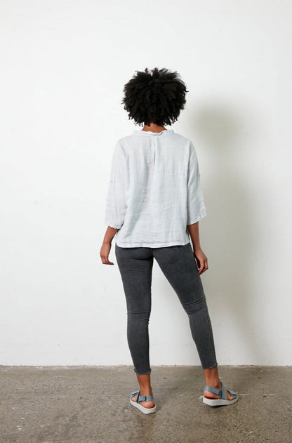 Montaigne Marais Linen Top with Tie Detail Silver2