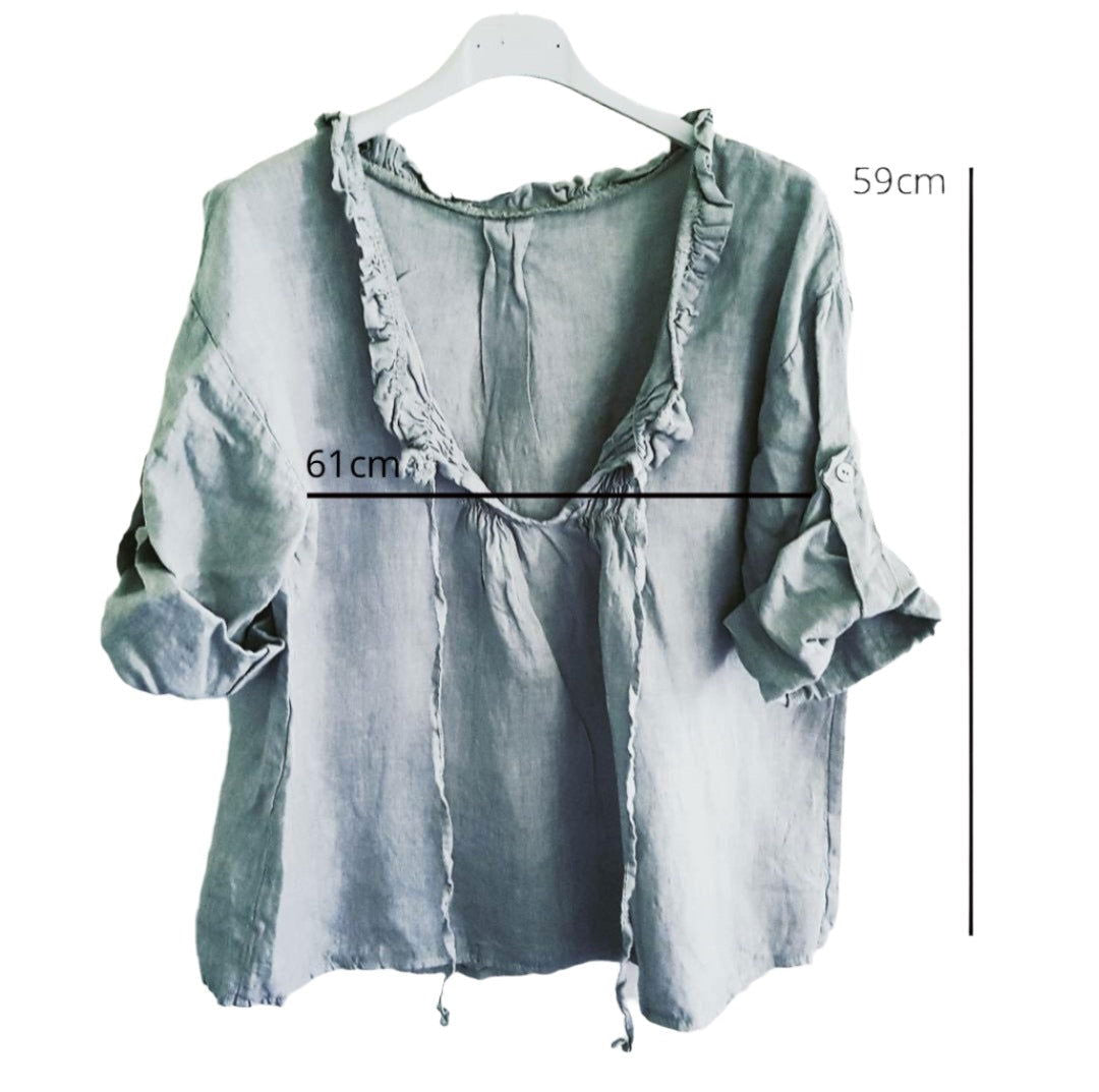 Montaigne Marais Linen Top with Tie Detail Silver3