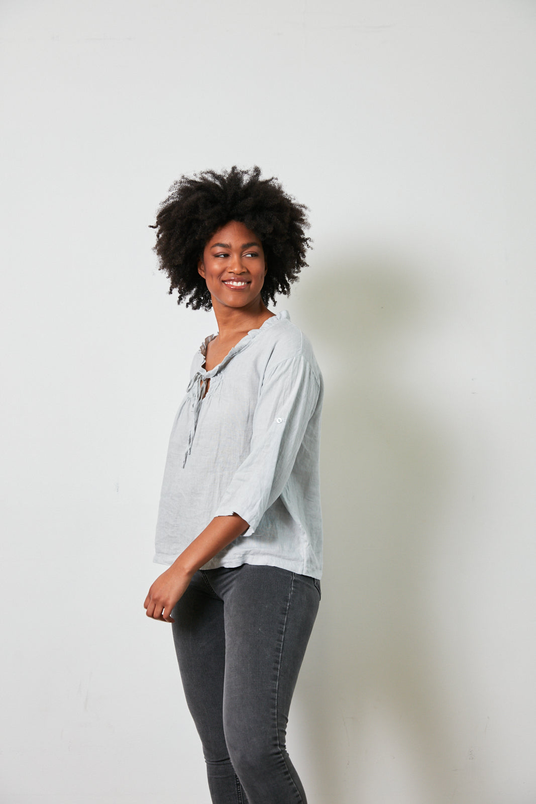 Montaigne Marais Linen Top with Tie Detail Silver4