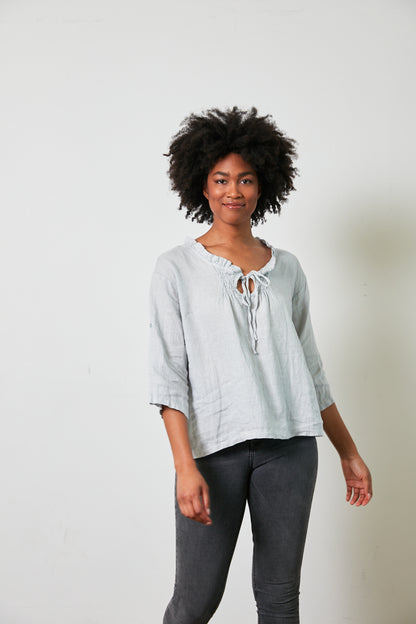Montaigne Marais Linen Top with Tie Detail Silver5