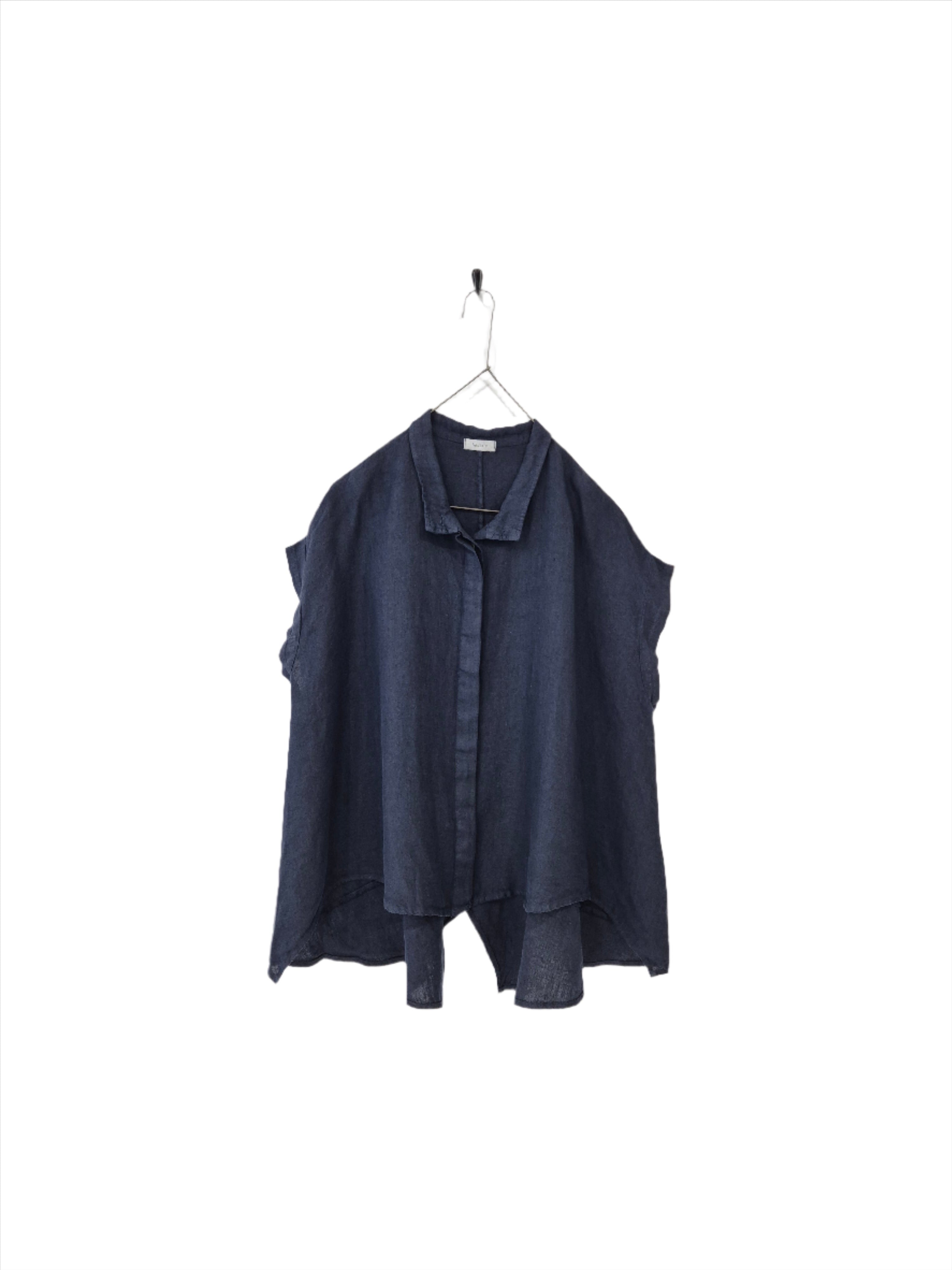 Montaigne Marcella Linen Button Up Shirt Navy