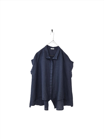 Montaigne Marcella Linen Button Up Shirt Navy