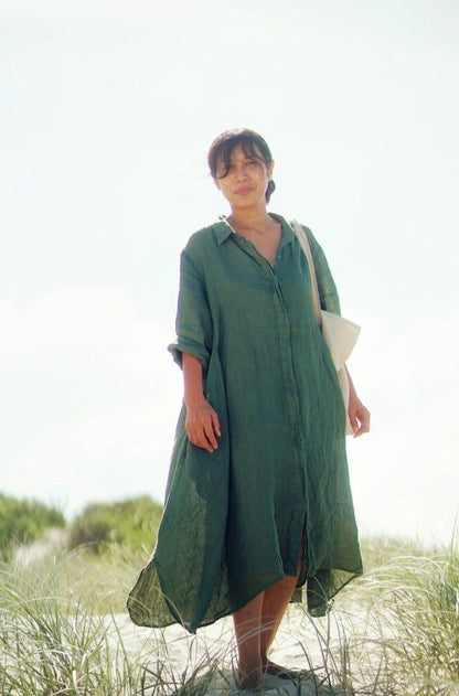 Montaigne Margaux Long Sleeve Shirt Dress Forest Green